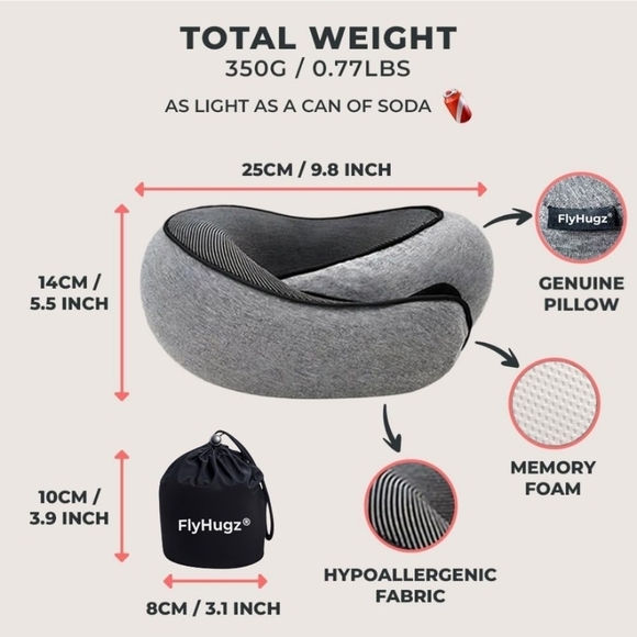 FlyHugz Black Travel Neck Pillow - Picture 2 of 3